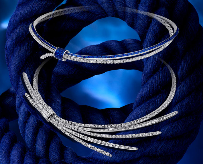 Sea and knots in Stenzhorn's diary 4 Collier con diamanti e zaffiri blu