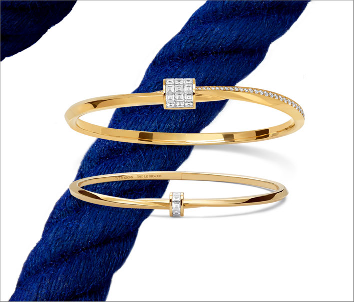 Sea and knots in Stenzhorn's diary 3 Bracciali in oro giallo e diamanti
