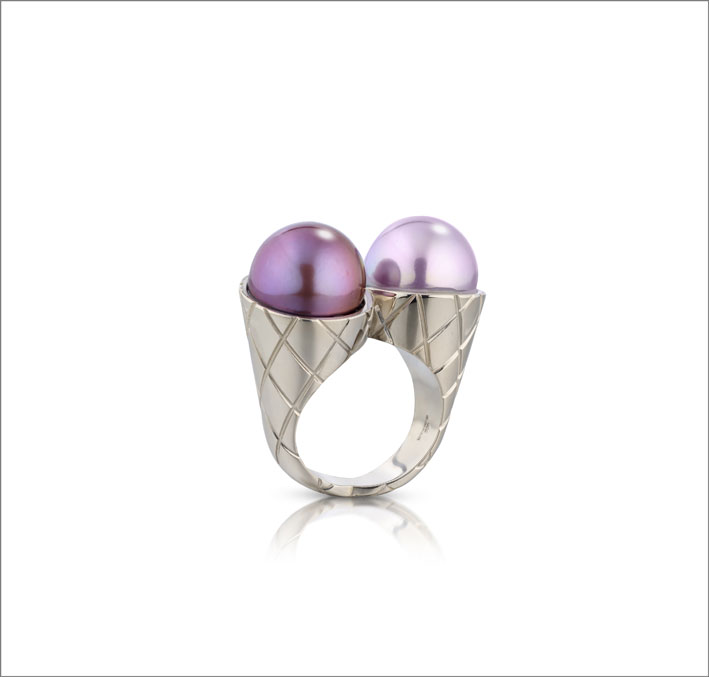 Skin Deep von Cora Sheibani 5 Ice Cream Ring con perle lilla e viola