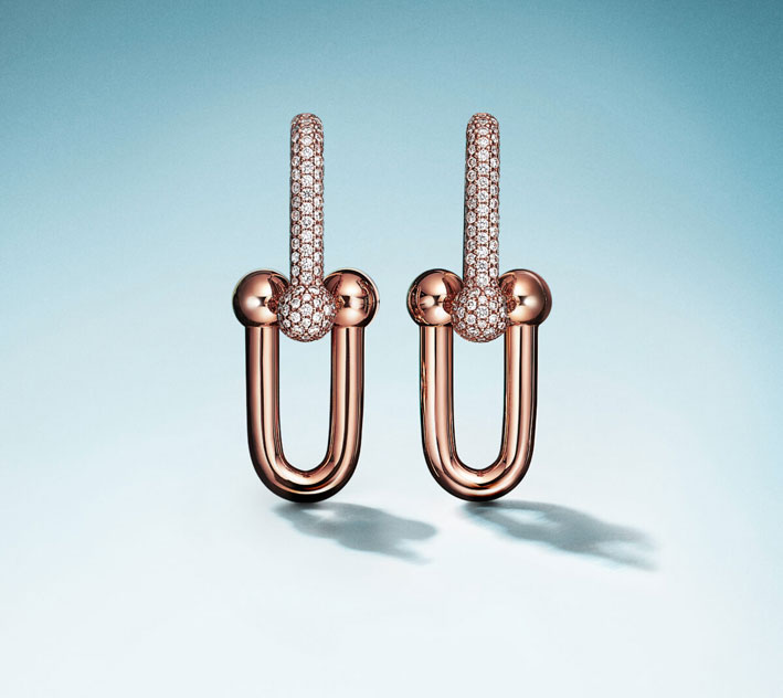 Nouveaux bijoux Tiffany HardWear 3 Orecchini in oro rosa e pavé di diamanti