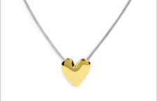 Collana in acciaio con catena mesh e cuore irregolare martellato