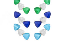 Orecchini Freccia in oro, turchese, lapislazzuli, giada, diamanti