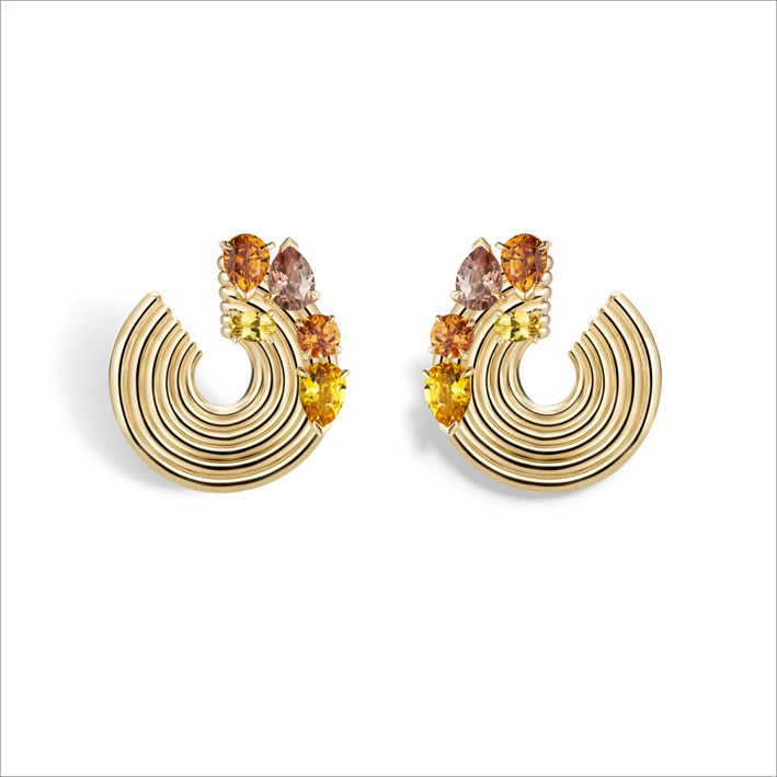 Repossis neue Farben 3 Orecchini in oro rosa con granato mandarino, tormaline pesca, topazi gialli e citrini