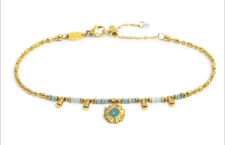 Marlù, bracciale in acciaio pvd oro con catena a chicco di riso, pendente con cristallo