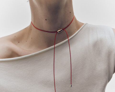 Pdpaola, collana con cordoncino rosso e oro