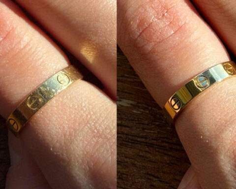 Anello Cartier prima e dopo il trattamento anti-graffi