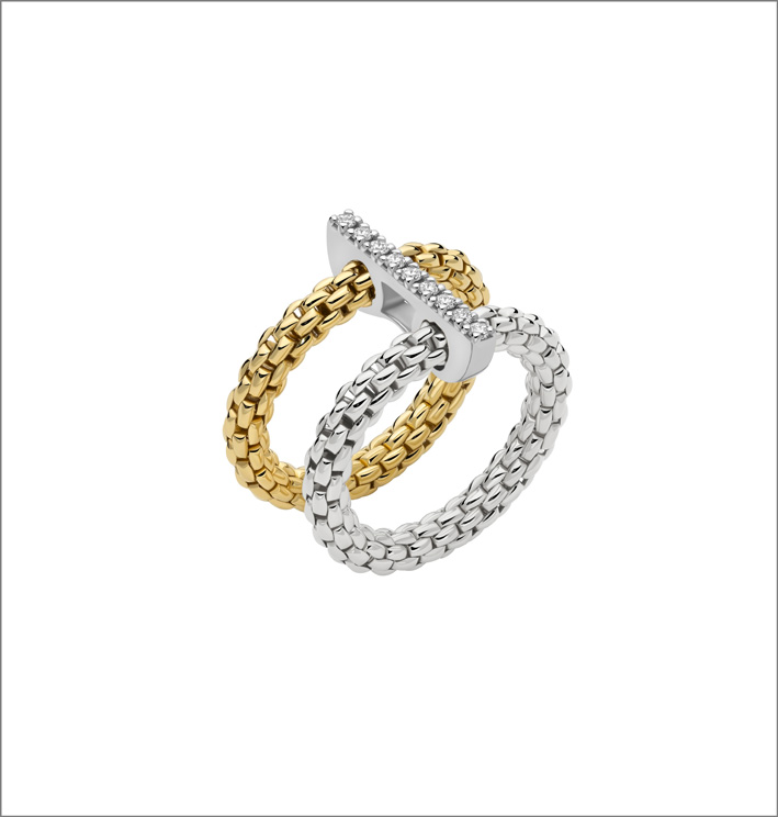 Leggerezza con Prima Aura di Fope 2 Anello in oro bianco, oro giallo e diamanti della collezione Prima