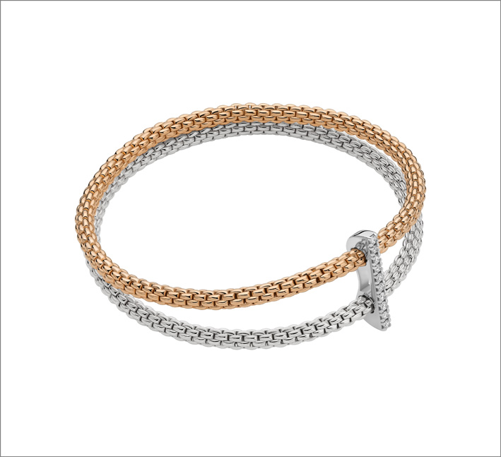 Leggerezza con Prima Aura di Fope 3 Bracciale in oro bianco, oro rosa e diamanti della collezione Prima