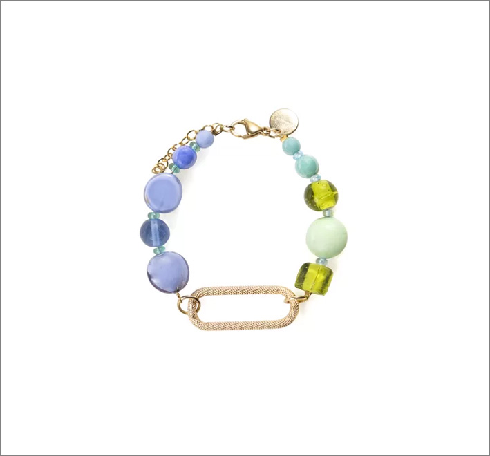 Murrinamurano Venezia Schmuck 1 Bracciale catena Breeze verde in vetro di Murano, acciaio, ottone, alluminio anodizzato