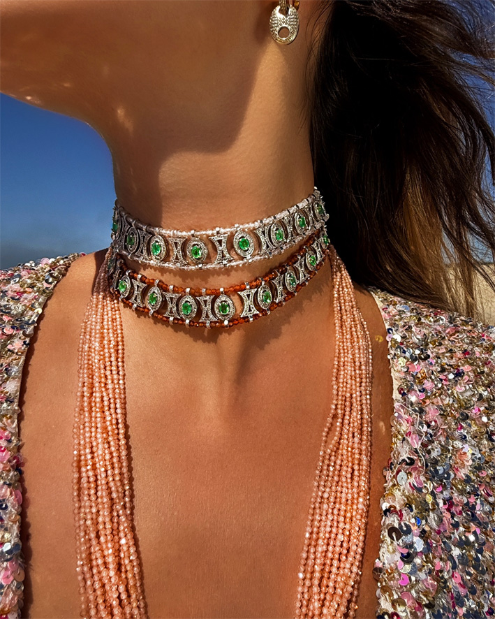 Choker con smeraldi e diamanti