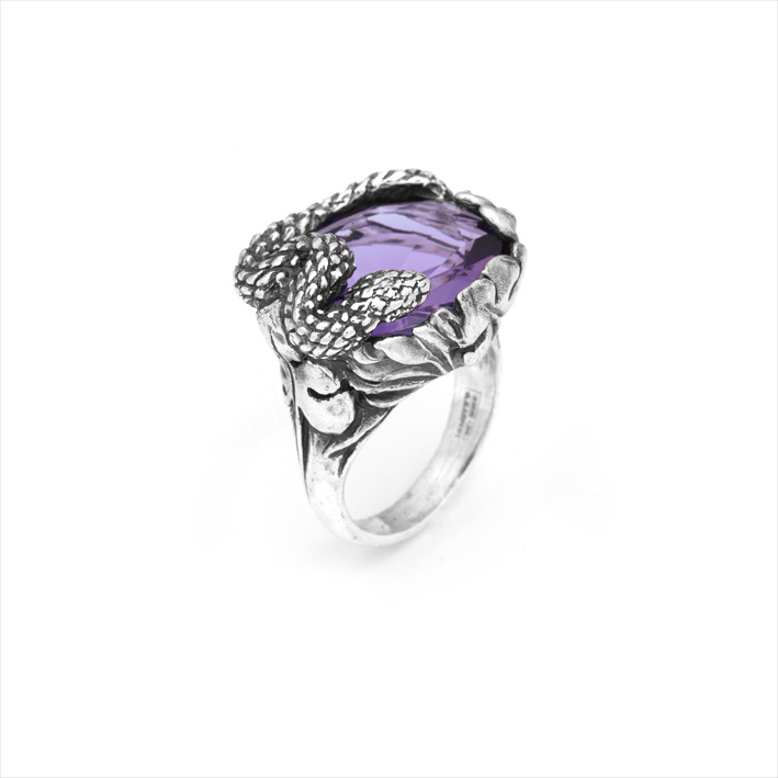 Serpenti e coccodrilli per Halloween di Giovanni Raspini 1 Anello Serpente in argento e quarzo viola