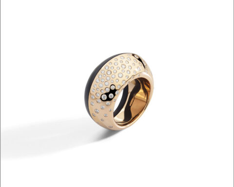Vhernier, anello Trottola in oro rosa, diamanti, giaietto