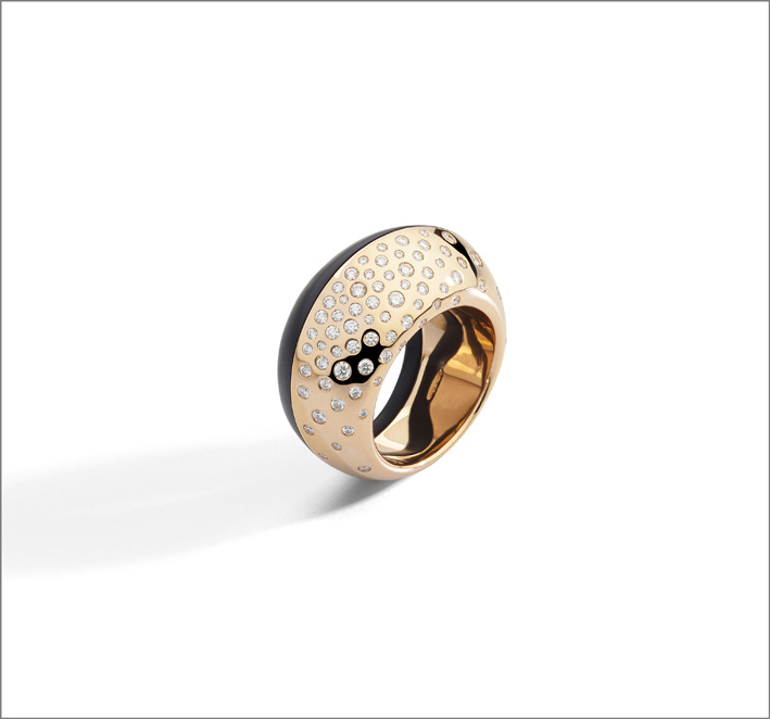 Vhernier, anello Trottola in oro rosa, diamanti, giaietto