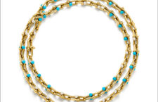 Tiffany & Co, collana in oro con turchese e perle