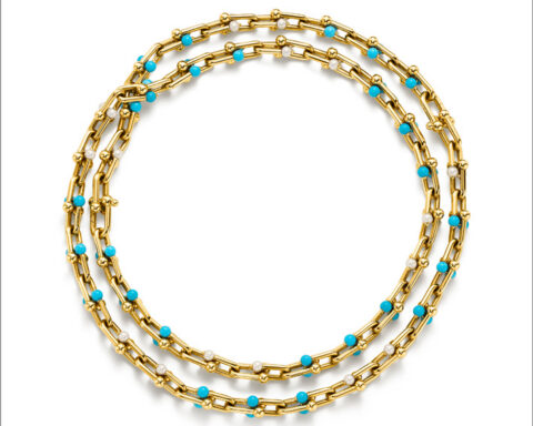 Tiffany & Co, collana in oro con turchese e perle